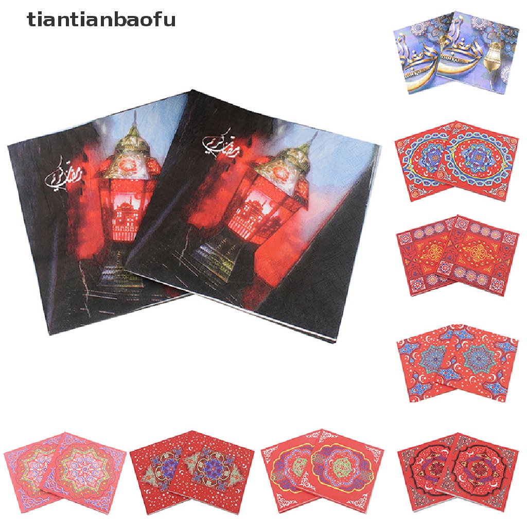 [tiantianbaofu] 20pcs/pack Eid Mubarak Ramadan Dekorasi Printed Holiday Napkin Tisu Wajah Butik