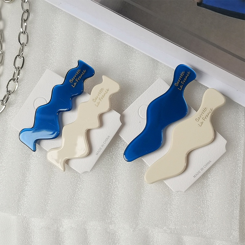 Indah Versi Korea Dari Hiasan Kepala Klip Biru Dan Putih, Gadis Poni Samping Rambut Rusak Duckbill Hair Clip Card