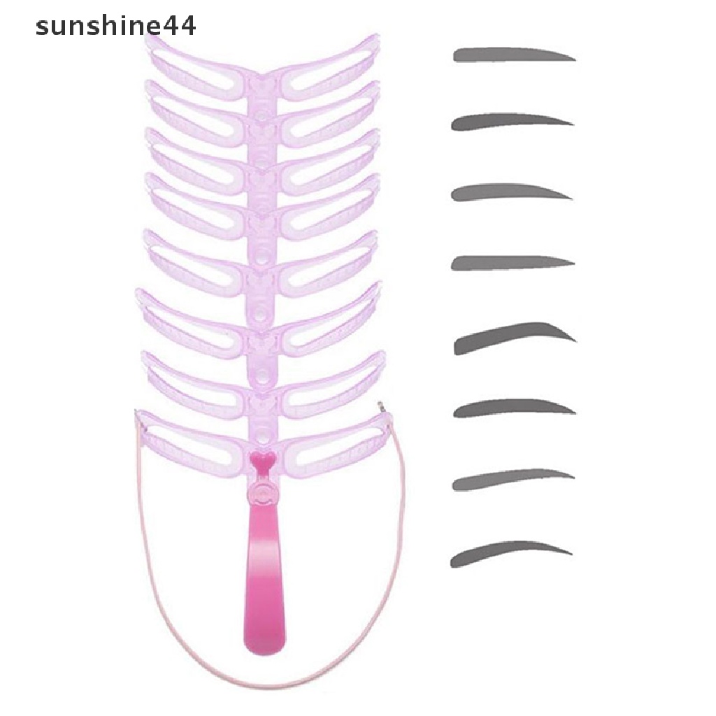 Sunshine 8pcs Stensil Alis Dengan Handle Dan Strap Dapat Dicuci Reusable Template Alis ID