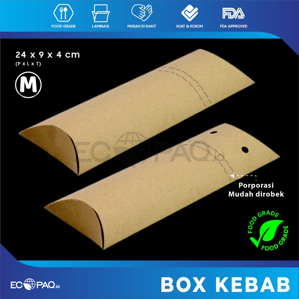 Box Kebab - Dus Kebab - Kotak Kebab  KRAFT COKLAT - M (50 pcs)