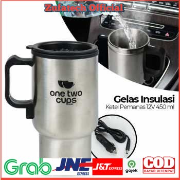 One Two Cups Gelas Insulasi Car Kettle Stainless Steel dengan Pemanas 12V 450 ML - Silver - OMHZ5WSV