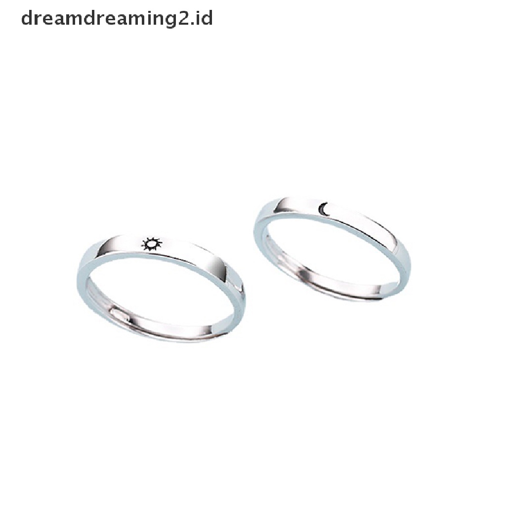 (hot) Fashion Opening Adjustable Sun Moon Couple Rings Untuk Hadiah Ulang Tahun Pernikahan//