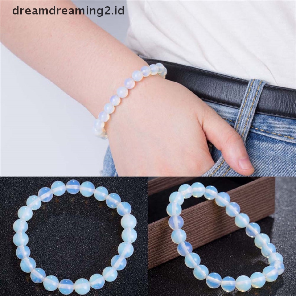 (hot) Fashion 8mm Bulat Kristal Moonstone Batu Alam Membentang Gelang Manik-Manik Untuk Wanita//