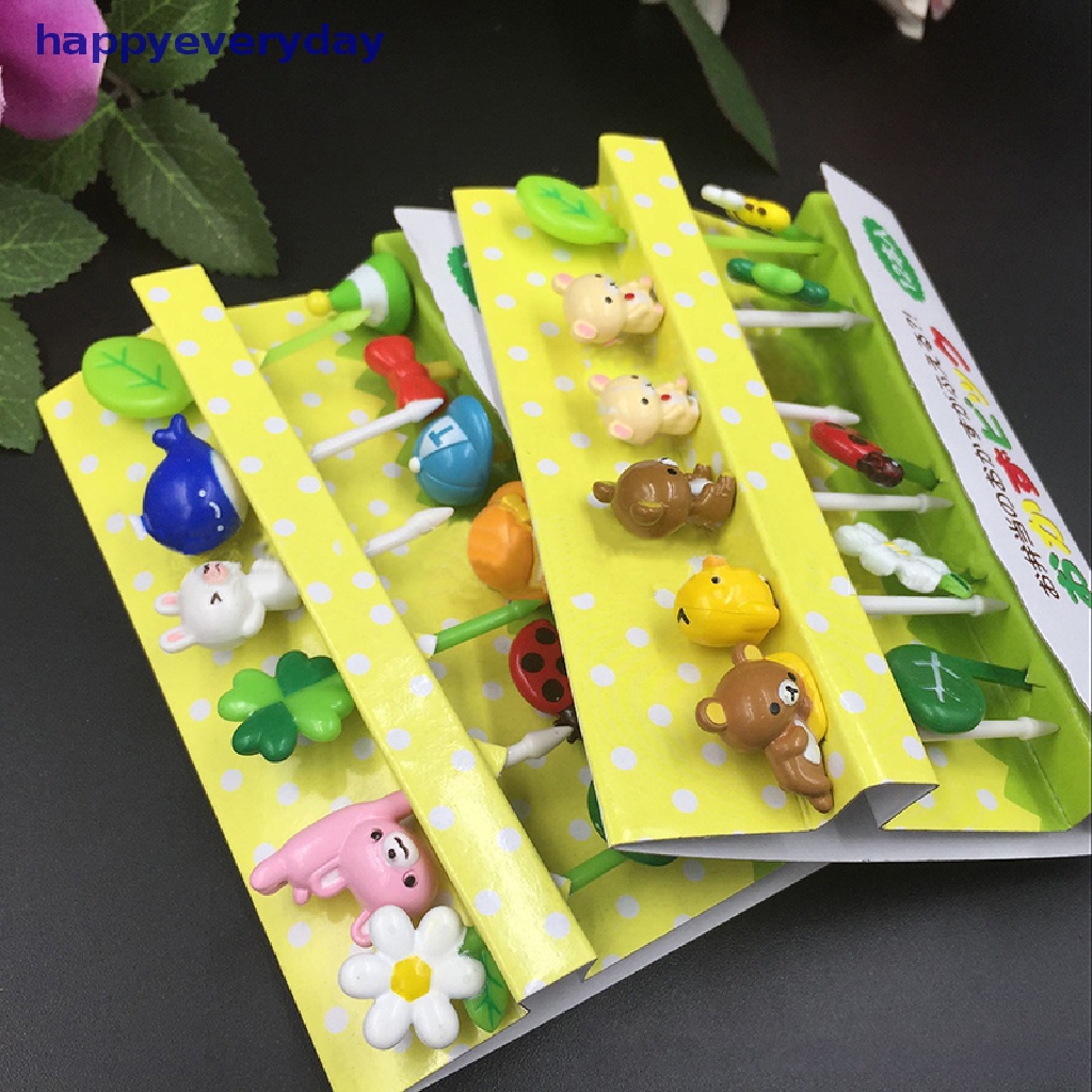[happy] 12pcs/set Mini Plants Animal Kartun Food Picks Anak Snack Garpu Buah [ID]