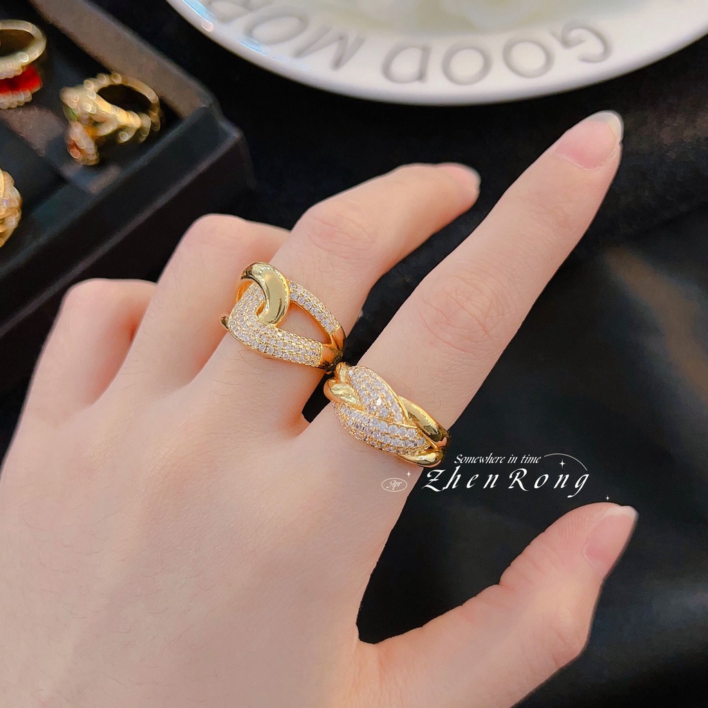 Goldkingdom Aksesoris Perhiasan Fashion Ready Stock Vintage Cincin Kaca French Vintage Berlapis Emas Micro Set Dengan Berlian Penuh Antik Colorful Treasure Ring