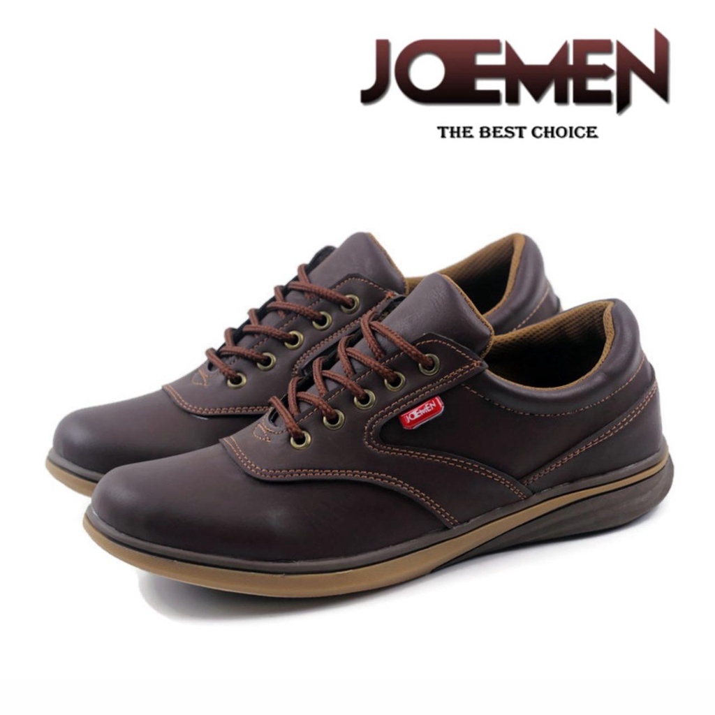 Sepatu Kulit Sneaker Joemen Casual J 35 Fashion Pria Dewasa Warna Coklat Tua J10