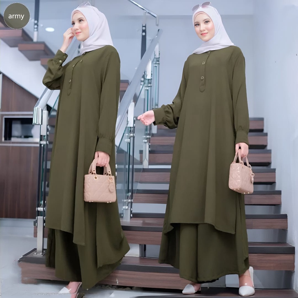 GAMIS STORE - Aira Set Setelan Kondangan Polos Basic Premium Fit To XL Besar l Setcel 2in1 OOTD Wanita Remaja Muslim