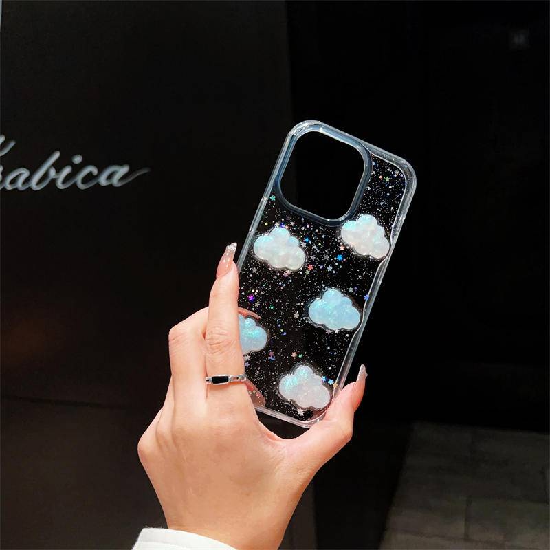 Casing Epoxy Awan Bintang Glitter 3D Lucu Untuk iPhone 14 13 12 11 Pro MAX Plus Mini Bening Silikon Soft Cover Untuk iPhone X XS MAX XR 7 8 Plus SE 2022 2020 14Plus 13Mini 12Mini