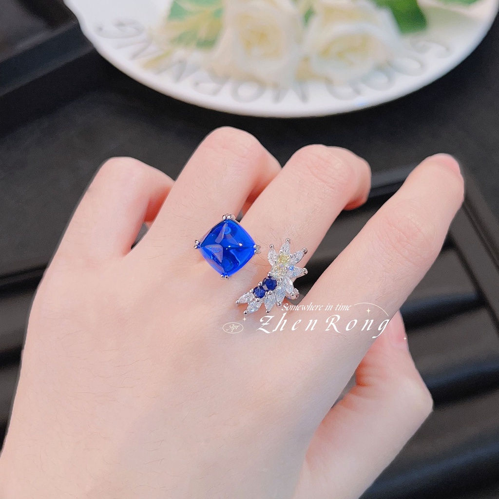 Goldkingdom Aksesoris Perhiasan Fashion Ready Stock Cincin Berlian Expose Qia Mengacu Cincin Perempuan Yang Dapat Disesuaikan Safir Kerajaan Dengan Cabang Yang Mekar.