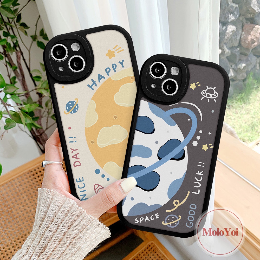 IPHONE Lover Happy Planet Space Case Kompatibel Untuk Iphone11 13 14 12 Pro Max 7Plus XR X XS Max 7 6s 8 6 Plus SE 2020 Pasangan Bintang Keberuntungan Soft Tup Case
