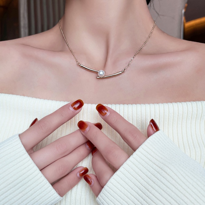 Yeezii Kreatif Mutiara Sumpit Kalung Emas Rantai Liontin Choker Untuk Wanita Aksesoris Perhiasan Sederhana