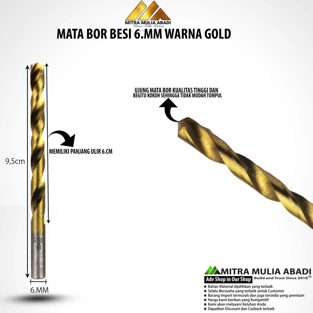 MATA BOR BESI 6mm GOLD TWIST DRILL BITS