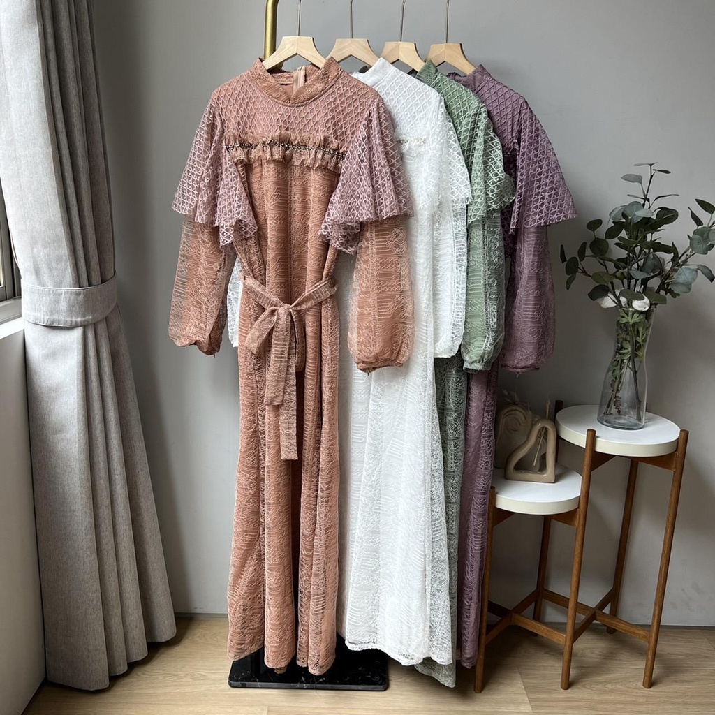 Oclo Aliefa Dress Lace Brukat Manik Gamis Lengan Panjang OCL00893