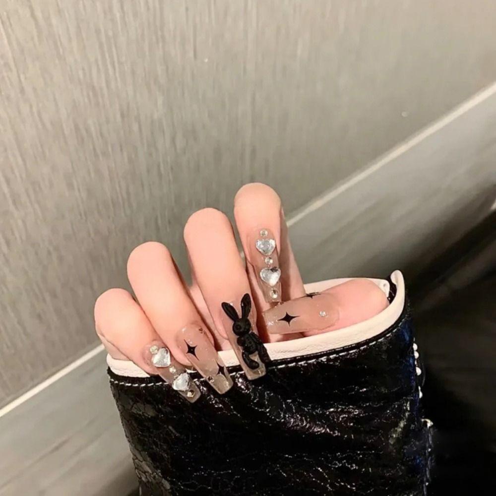 AUGUSTINA Agustinina Kuku Palsu Dilepas Wanita Lucu Buatan Kelinci Wearable Press On Nail Tips Penutup Penuh Nail Art Tips