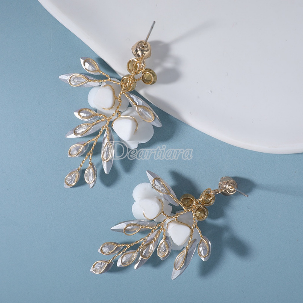 Asli Desain Baru Bridal Ornamen Anting Buatan Tangan Berlian Imitasi Bunga Pernikahan Bridal Earrings