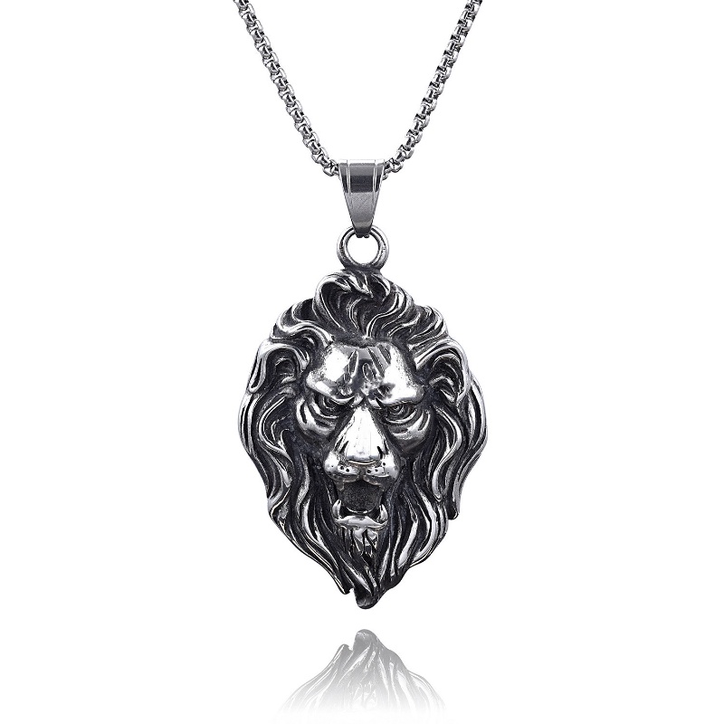 [X C Kalung] Baru Silvery Lion King Head Titanium Steel Liontin Punk Hip Hop Stainless Steel Kalung Hadiah Pesta Ulang Tahun Untuk Pria Dan Wanita