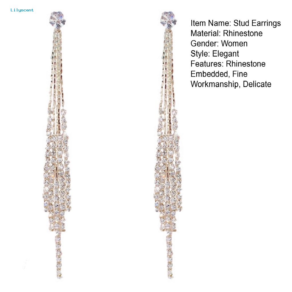 Lilyscent 1pasang Hypoallergenic Drop Earrings Perhiasan Aksesoris Berlian Imitasi Hias Jumbai Linear Earrings Elegan