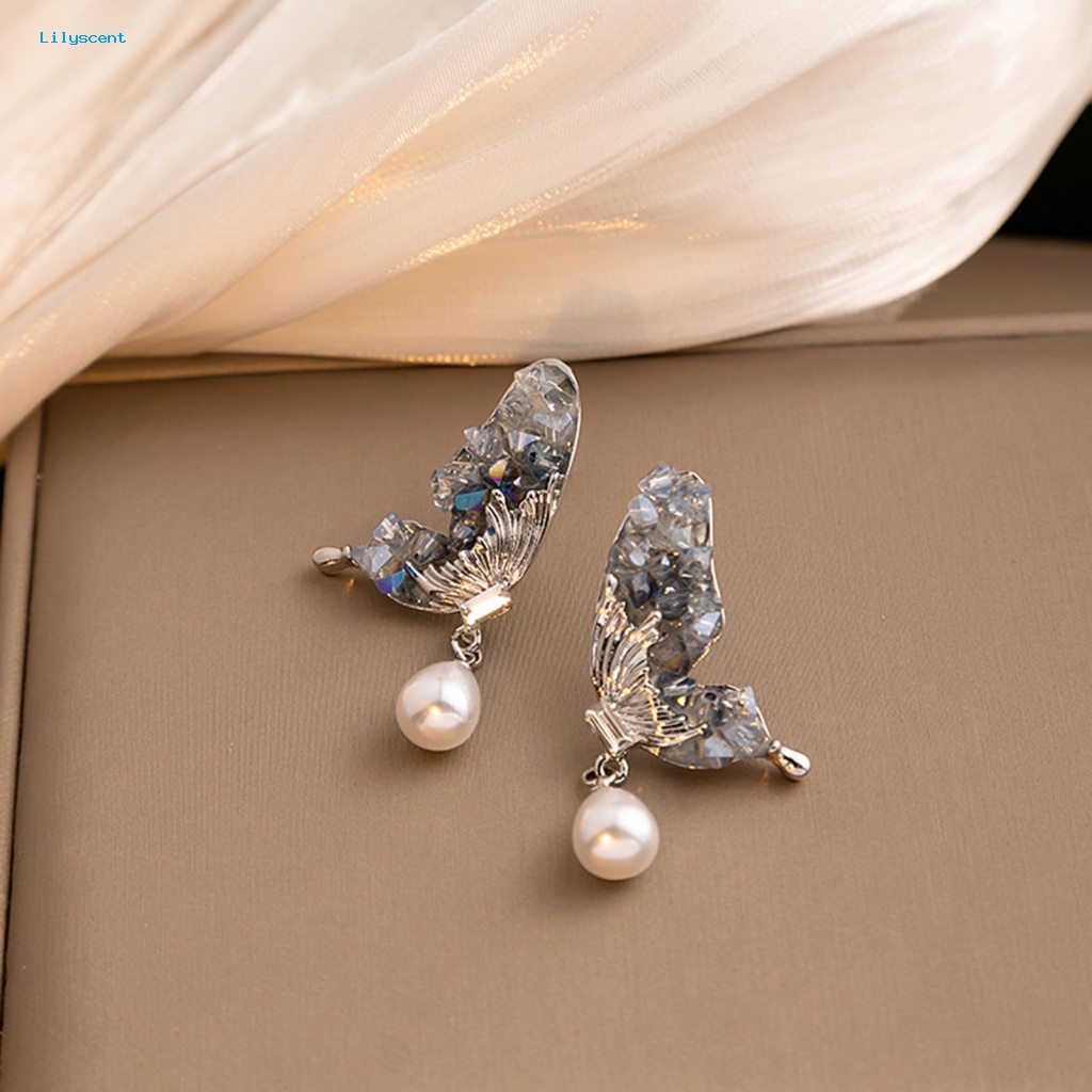 Lilyscent 1pasang Ear Studs Pengerjaan Halus Untuk Perjamuan Wanita Elegan Liontin Telinga Mutiara Imitasi Electroplating