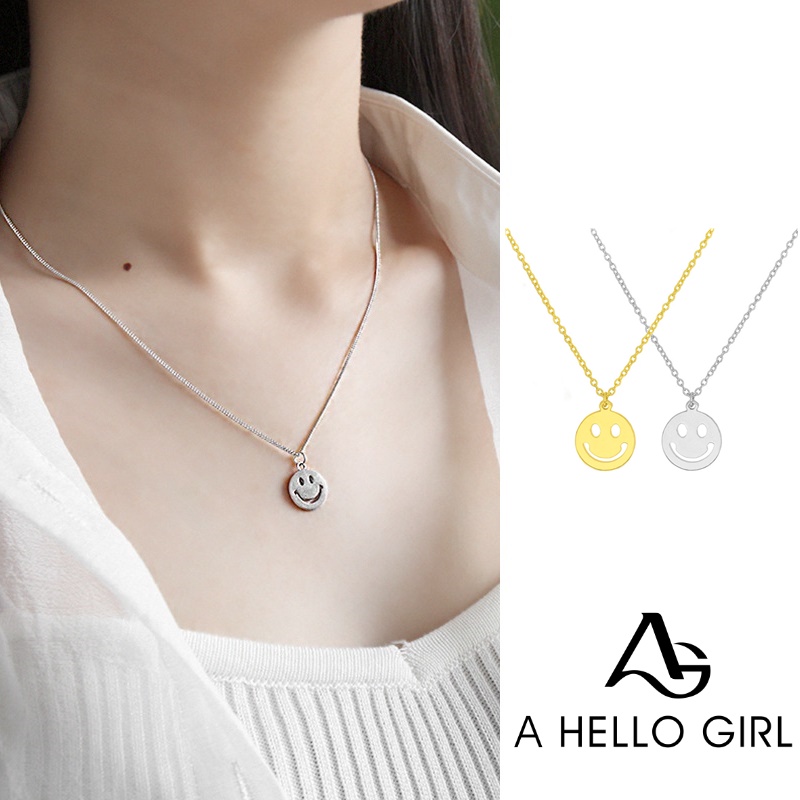 Kalung Rantai Dengan Liontin Bulat Hollow Motif Smile Gaya Korea Untuk Wanita