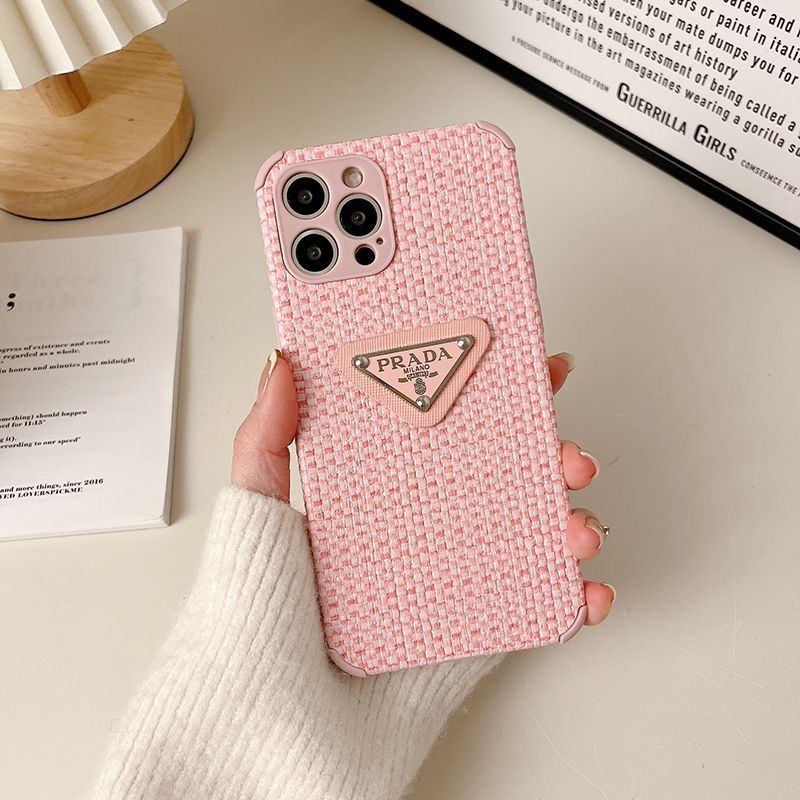 Luxury Cloth Fabric Soft Case for IPhone 13 14 Pro Max 14 Plus 14Pro Max Girls Womens TOTE Beach Bag Pink Lattice Prad Missconnie Casing hp