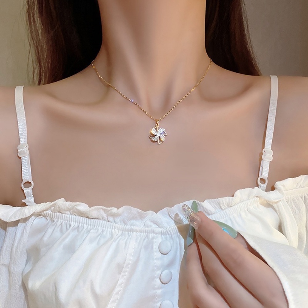 Deartiara's Tepatnya Lari Double Layer Rotable Windmill Pendant Necklace Untuk Wanita Ins Baru Kecil Dan Mewah Kerah Rantai