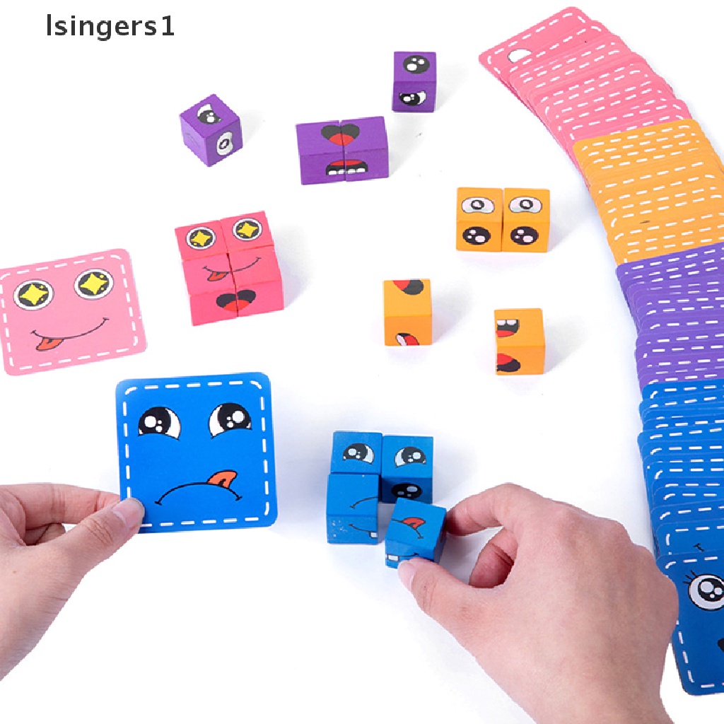 [lsingers1] Emosi Wajah Ganti Blok Ekspresi Kayu Mainan Puzzle Anak Cube Table Game Belajar Montessori Mainan Edukasi Anak Butik