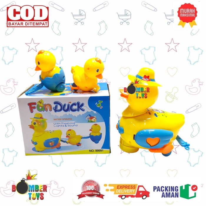 MAINAN ANAK BEBEK BAWA ANAK BUMP GO FUN DUCK LAMPU MUSIK BATERAI LUCU