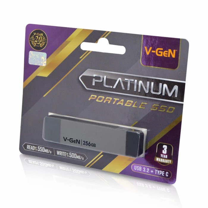 V-Gen SSD Portable Platinum 256GB - VGen 256 GB USB 3.2 Type C