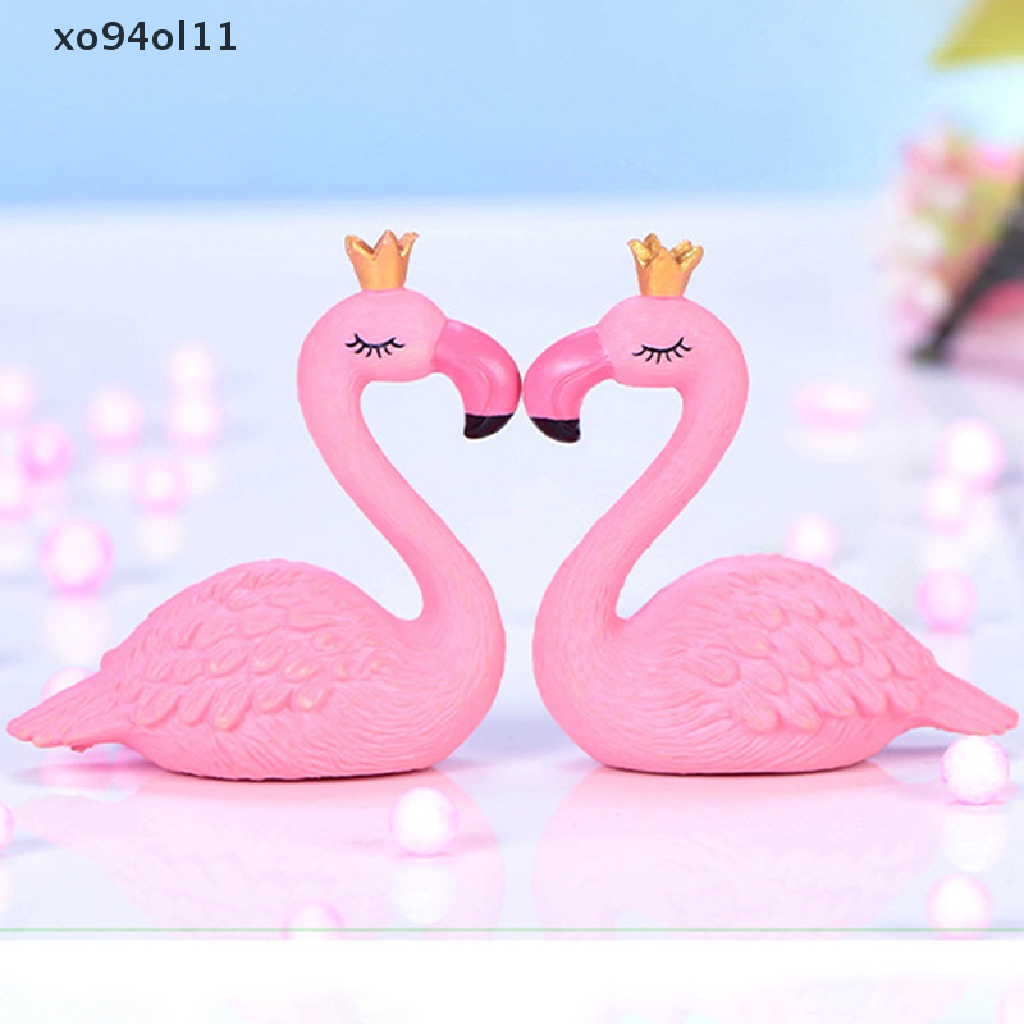 Xo Pink Resin Flamingo Figure Memakai Mahkota King Queen Hiasan Rumah Hadiah Pernikahan OL