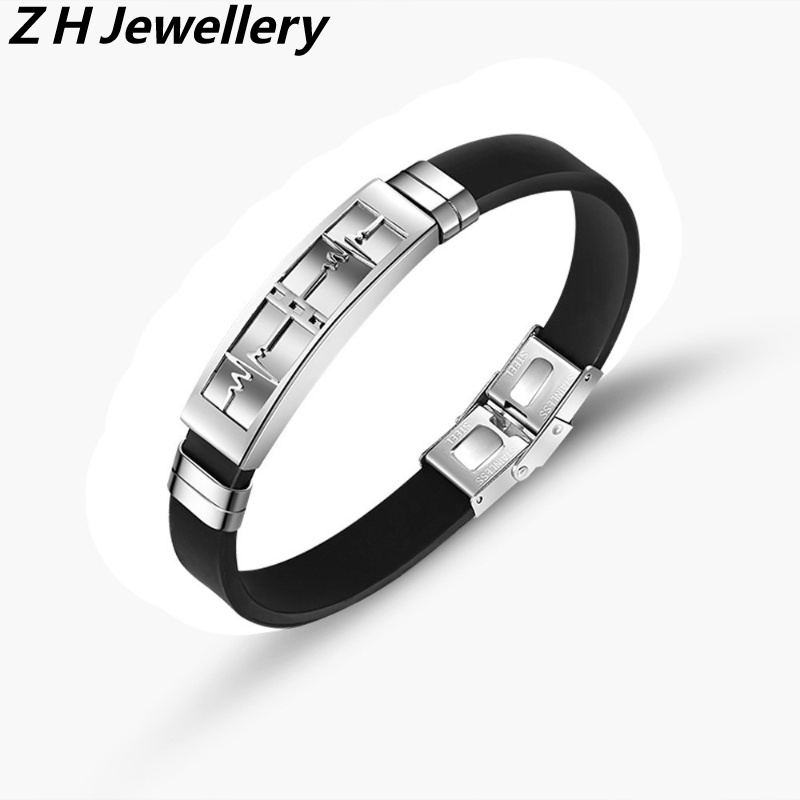 Z H Perhiasan Vintage Hip Hop Rock Stainless Steel Sonic Gelang Silikon Untuk Pria Dan Wanita Fashion Pasangan Gelang Hip Hop Pesta Perhiasan Aksesoris