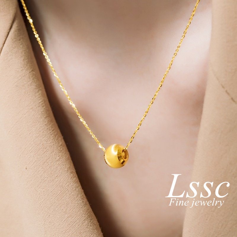 Kalung Titanium Bola Emas 18K Anti Karat Keberuntungan Cantik Korea Aksesoris Wanita Perhiasan Fashion