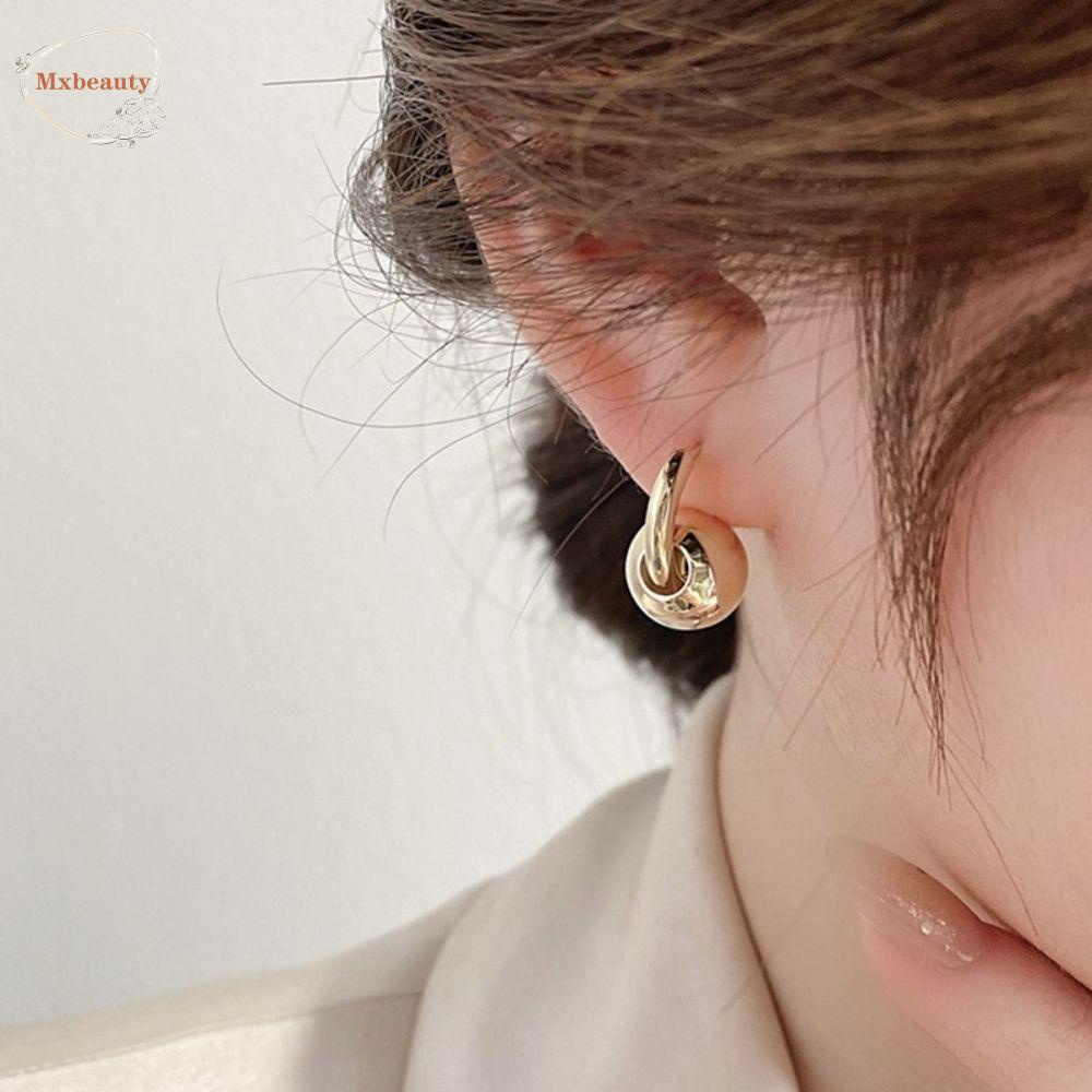 Mxbeauty Anting Hoop Logam Elegan Perhiasan Wanita Temperamen Tindik Gaya Korea Anting