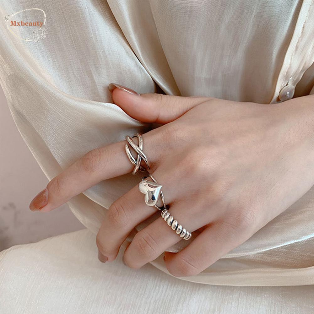 MXBEAUTY Accessories Open Ring Fashion Couple Rings Heart Rings Twist Love Heart Silver Plating Gifts Handemade Thai Silver Fashion Jewelry