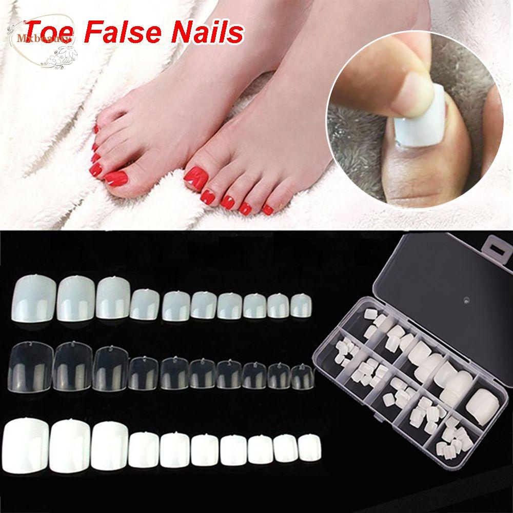 Mxbeauty 100pcs / Set Kuku Kaki Palsu Akrilik Full Cover Warna Putih Untuk Nail Art / Manicure