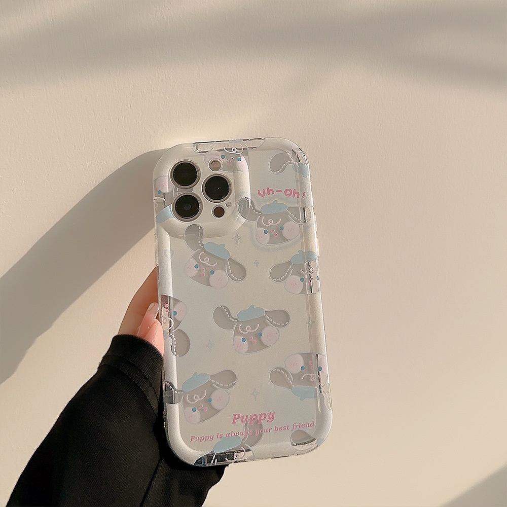 IPHONE Kartun Best Friend Puppy Dog Hollow Transparan Phone Case Cover Dengan Film Laser Untuk Iphone11 12 13 14 PLUS PRO MAX