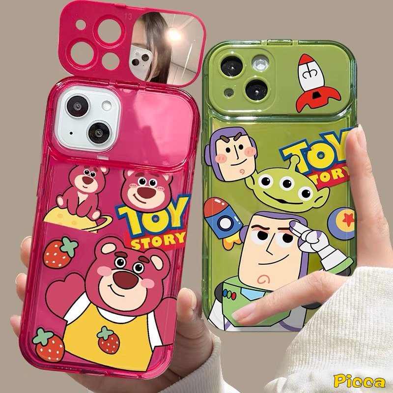 IPHONE Gelang Boneka 3D Flip Make Up Mirror Case Kompatibel Untuk Iphone11Xr 7 8 14 Plus 11 14 13 12 Pro MAX X XS MAX SE Beruang Strawberry Lucu Manyo Kartun Toy Story Shockproof Soft Cover