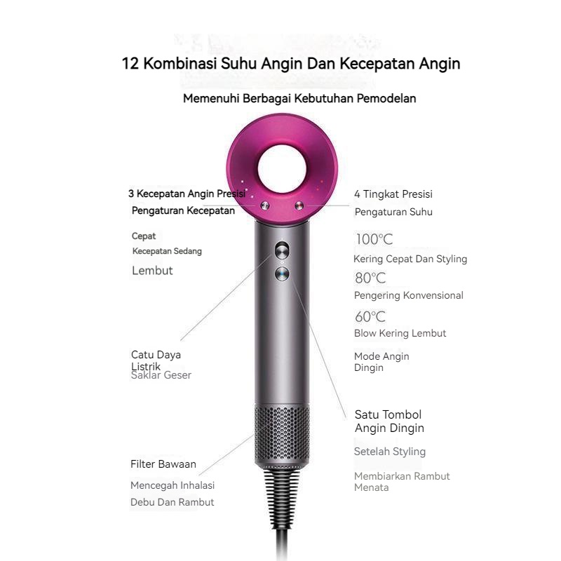 【COD】5 IN1 Supersonic Hair Dryer (Dengan Nozzle) Ion Negatif Hot Cold Air Rambut Pengering Pengering Rambut