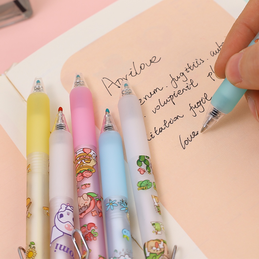 Kartun Lucu Kuromi Printing Press Pena Netral/Kait Logam Warna-Warni Tulisan Halus Bolpoin Alat Tulis