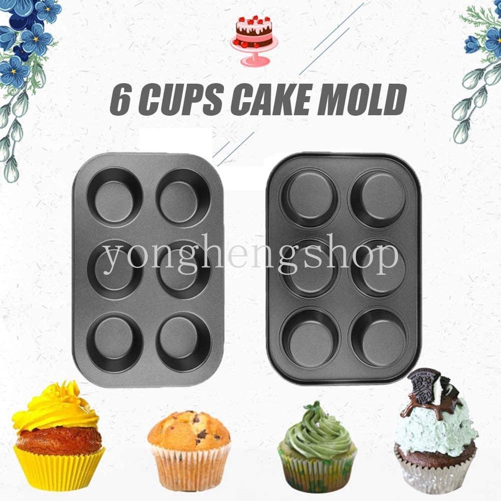 6 Cavity Baja Karbon Non Stick Muffin Pan Cupcake Cetakan DIY Baking Tray Egg Tart Cetakan Pan Bakeware Aksesoris Dapur