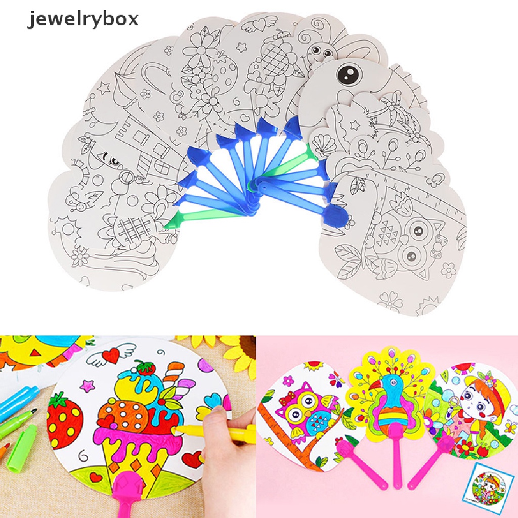 [jewelrybox] 1pc DIY Anak-Anak Mewarnai Kartun Kipas Tangan Kerajinan Mainan Gambar Tk Butik