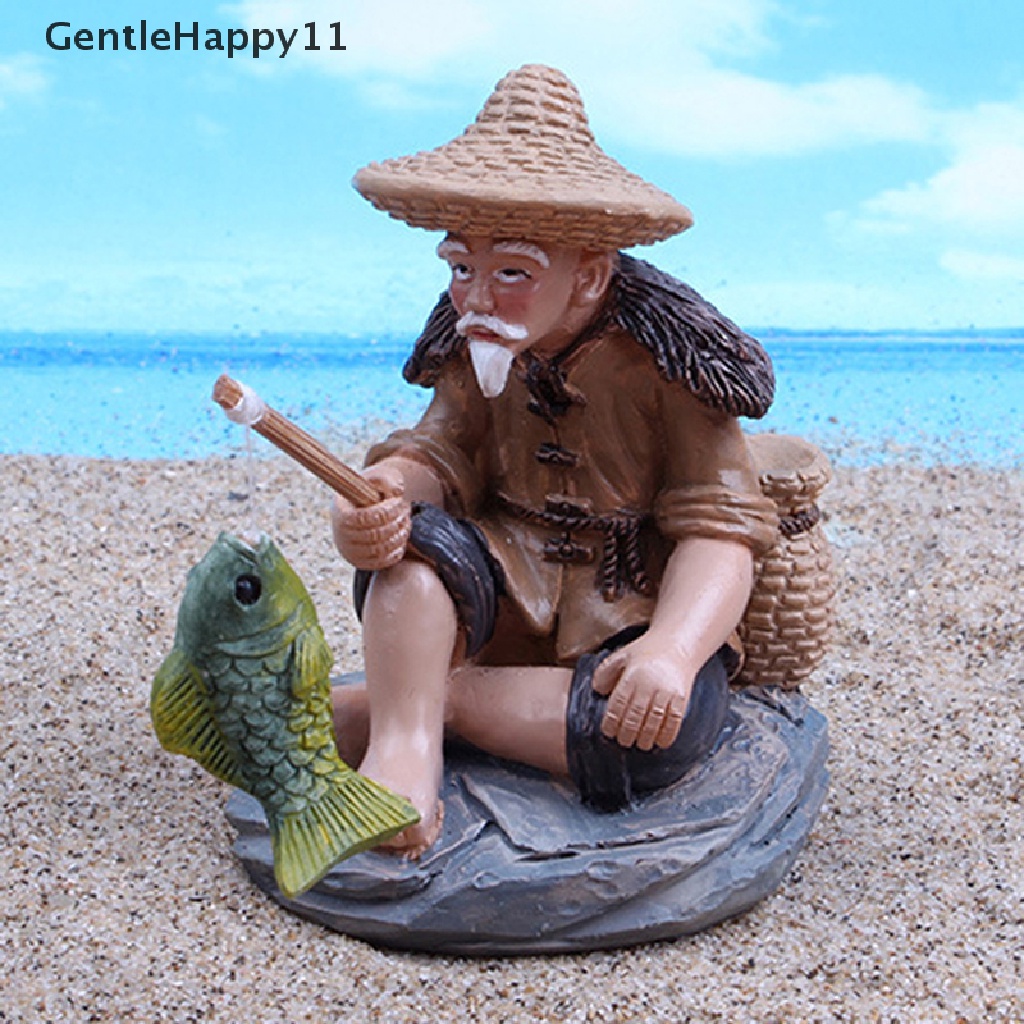 Gentlehappy Mancing Orang Tua Resin Figure Patung Ornamen Taman Pemandangan Mikro GardenCrafts id