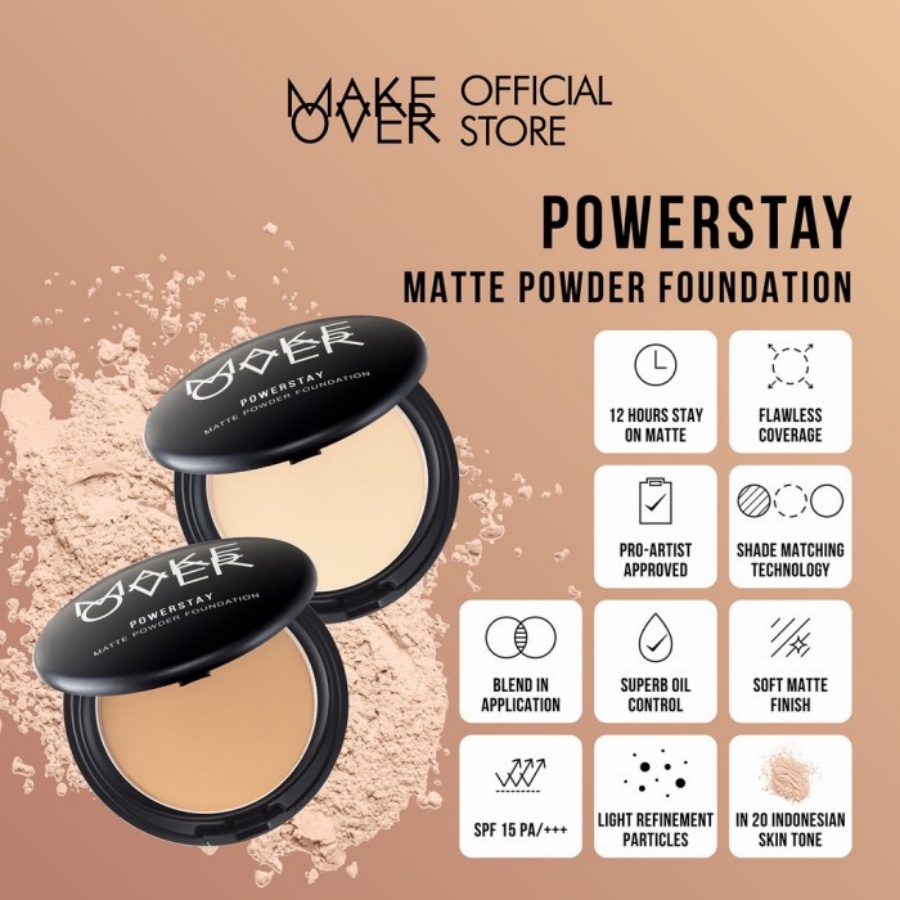 MAKE OVER Powerstay Matte Powder Foundation 12 g - Bedak Padat - Apple_Kosmetik