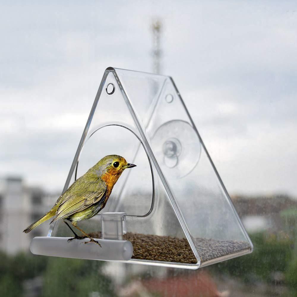 [Elegan] Tempat Makan Burung Taman Gantung Indoor Dengan Suction Cup Nuri Perlengkapan Hewan Peliharaan Wadah Makanan Akrilik Bird House