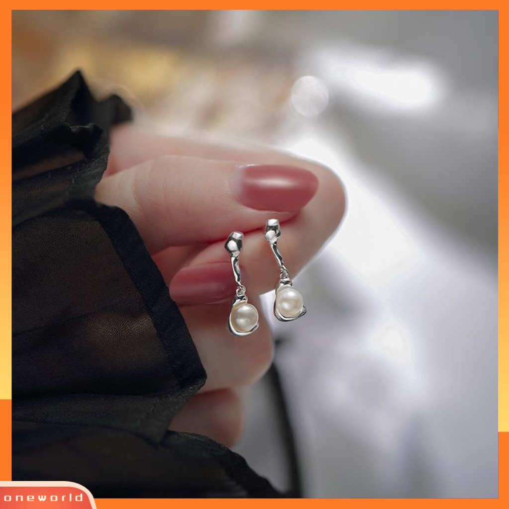 [EONE] 1pasang Ear Studs Unfading Temperament Personality Geometric French Style Ear Ornament Electroplating Irregular Imitasi Pearl Stud Earrings Perhiasan Aksesori