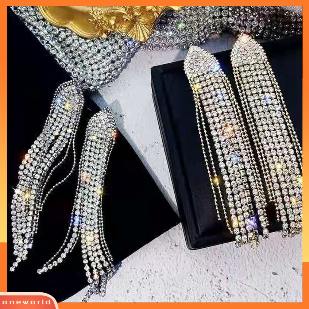 [EONE] 1pasang Menjuntai Anting Bling Berlian Imitasi Elegan Hadiah Bohemian Logam Jumbai Wanita Stud Earrings Fashion Perhiasan