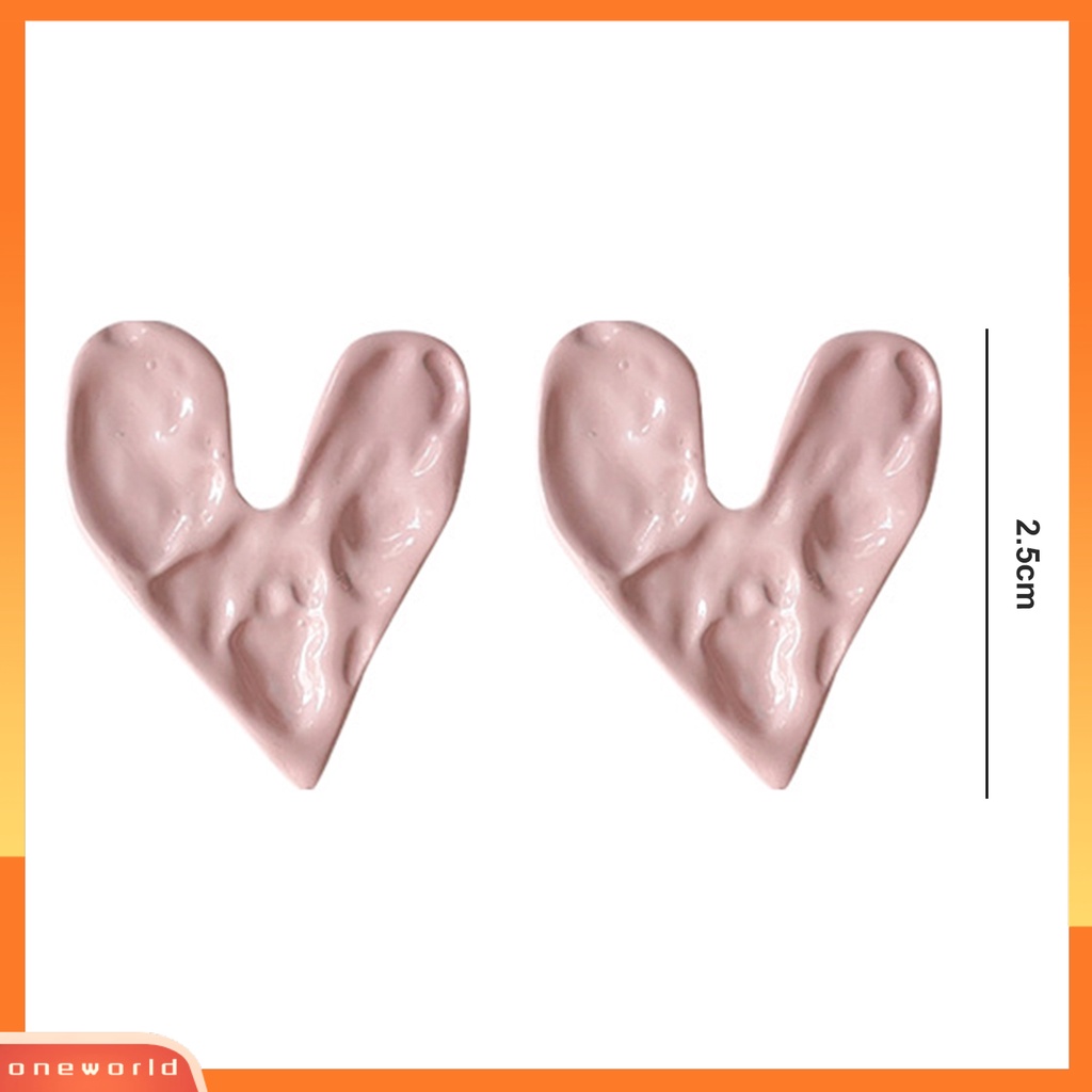 [EONE] 1pasang Ear Studs Pink Enamel Kasar Tidak Teratur Temperamen Cinta Manis Hati Wanita Anting Fashion Perhiasan