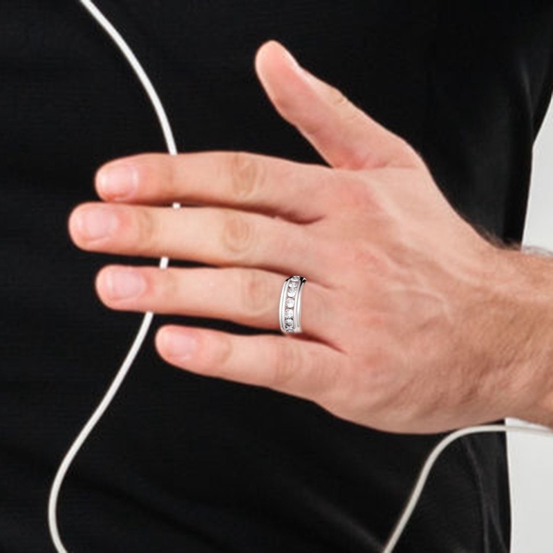 Cincin Pasangan Warna Silver Dengan Cubic Zirconia Bulat Desain Serbaguna Sederhana Pernikahan Band Lover's Rings Statement Jewelry