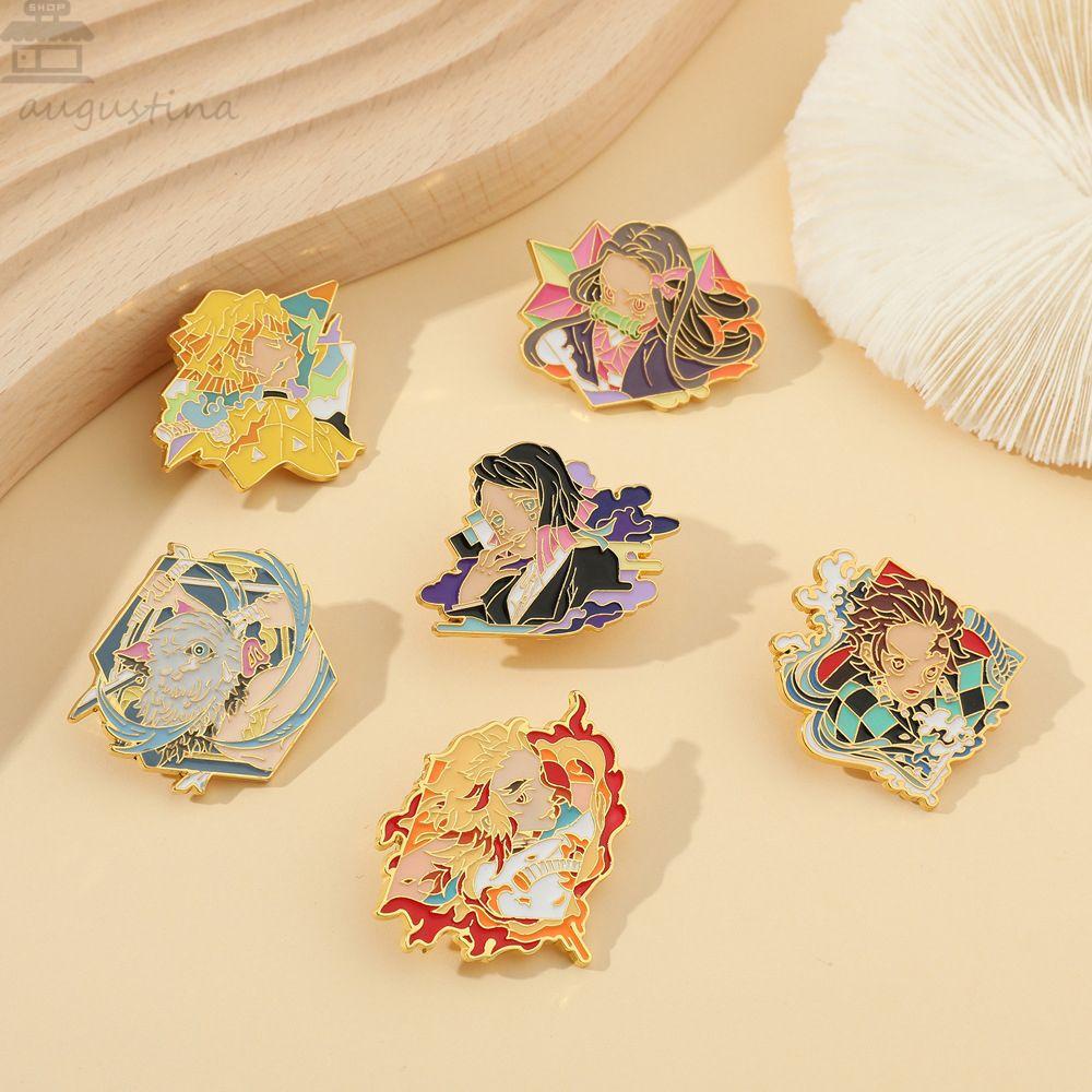 Agustina Demon Slayer Lapel Pin Ransel Hadiah Jaket Pin Pakaian Dekorasi Kartun Decor Badge Anime Badge