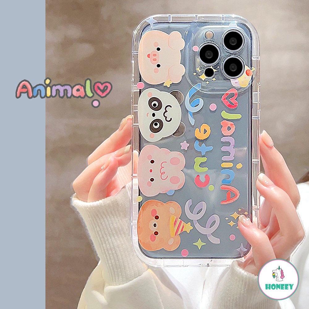 IPHONE Kawaii Animal Pesta Ulang Tahun Beruang Art Casing Ponsel Transparan Untuk Iphone14 13 12 11 Pro Max14 Plus Case Kartun Lucu Soft Cover