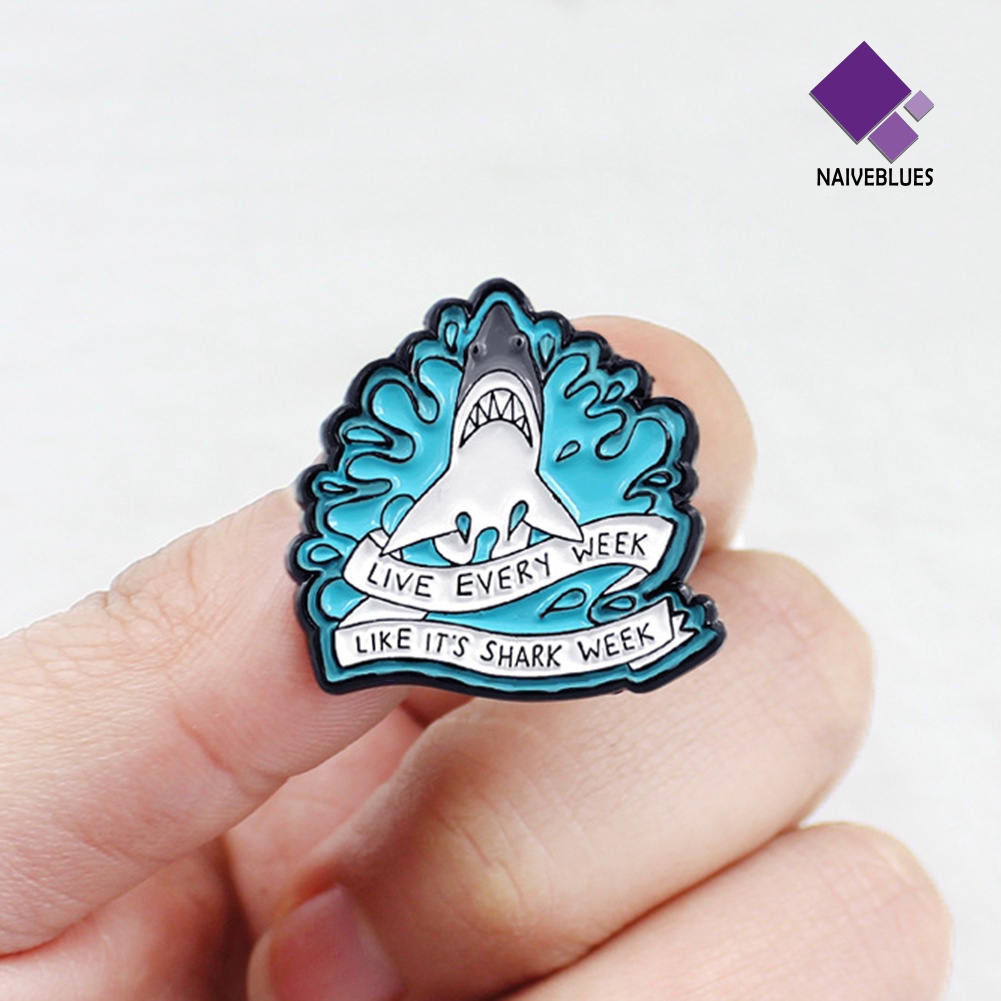 &lt; Naiveblues &gt; Kartun Hiu Gelombang Huruf Enamel Bros Pin Jaket Kerah Ransel